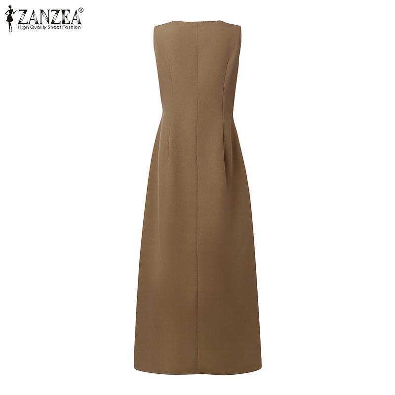 ZANZEA Women Square Collar Summer Casual Sleeveless Dress