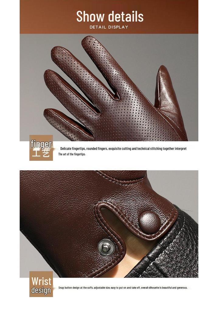 Men's Slim Fit Touchscreen Leather Driving Gloves - Breathable Sheepskin for Spring/Summer.