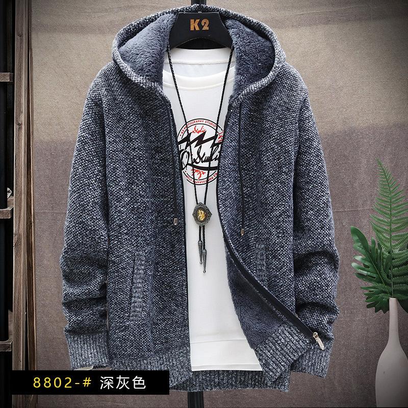 2025 New Jacket Men's Warm Hooded Knitted Sweater Young Casual Dad Cardigan