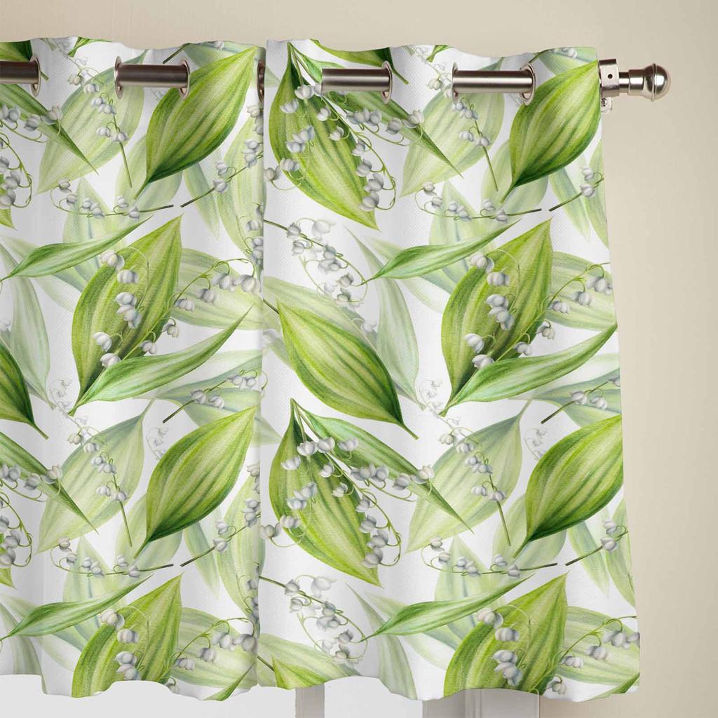 Maiglöckchen-Aquarell-Blumen-Fenstervorhänge für Wohnzimmer, Luxus-Schlafzimmervorhang, Küchenvorhänge, Jalousien, Vorhänge