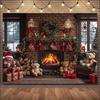 Christmas Winter Background Vintage fireplace Party Decoration Children's Photo Studio Supplies Xmas Tree Lanterns Snowy Scenery