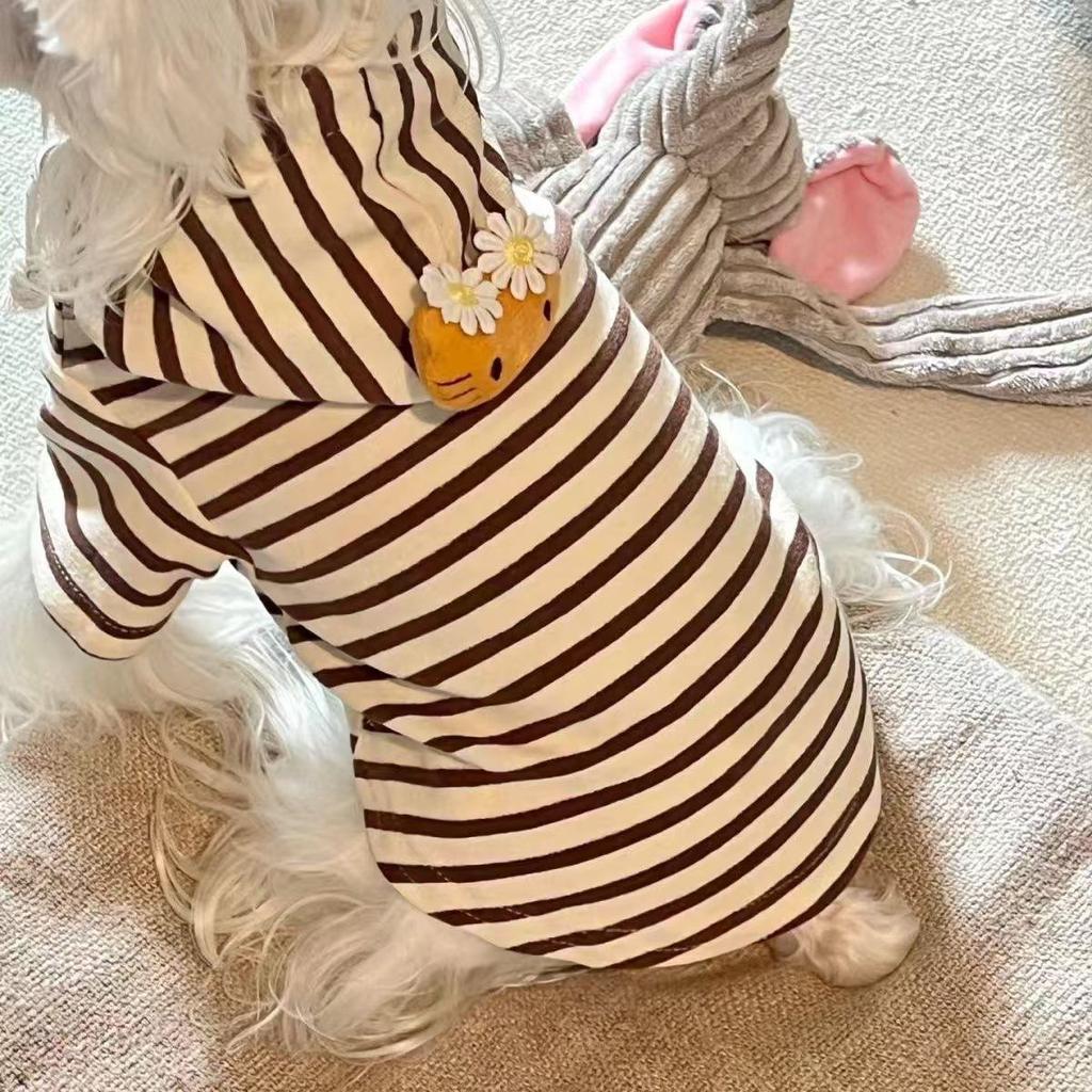 Spring and Autumn Pet Puppy Dog Clothes Hooded Sweater Striped Color Maltese Bi Bear Teddy Cat Cute Wind