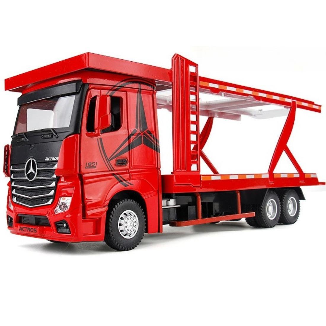 

1/24 Двухэтажный грузовик-платформа для перевозки, прицеп, сплав, модель игрушечной машинки, звук и свет, детская игрушка, коллекционные предметы, подарок красный
