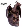 Modern Art Deco Decor Flying Dragon Skull Resin Statue, On Human Figurine, Unique Living Room Halloween Abstract Sculpture, Gothic Garden for