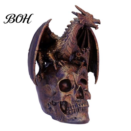 Modern Art Deco Decor Flying Dragon Skull Resin Statue, On Human Figurine, Unique Living Room Halloween Abstract Sculpture, Gothic Garden for