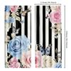 2 Stück Elegante Vorhänge mit rosa Rosen- und Schmetterlingsmuster   Schwarz-Weiß-Streifen - Polyester   Klassischer Stil für Wohnzimmerdekoration   Vor