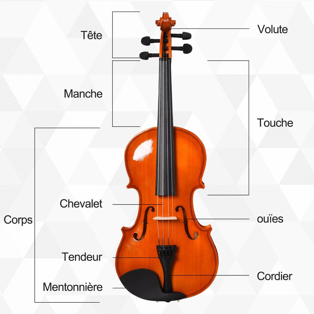 Full-Size 4/4 Violin with Case, Tuner, Shoulder Rest, Bow, Rosin, Spare Strings and Cloth