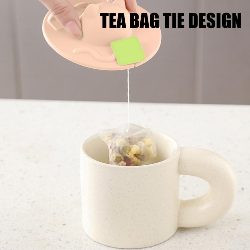 Pack Of 3/4 Cats Shape Silicone Cup Lid With Tea Bag Holders And Phone Stand Function For Hot Beverages
