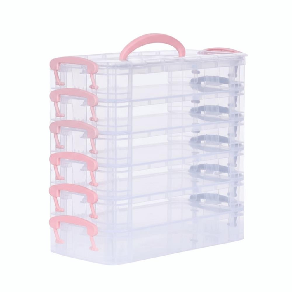 

Multi Layer Color Pen Storage Box Plastic Material Detachable Storage Case Stationery Organization Pink 6 Layer