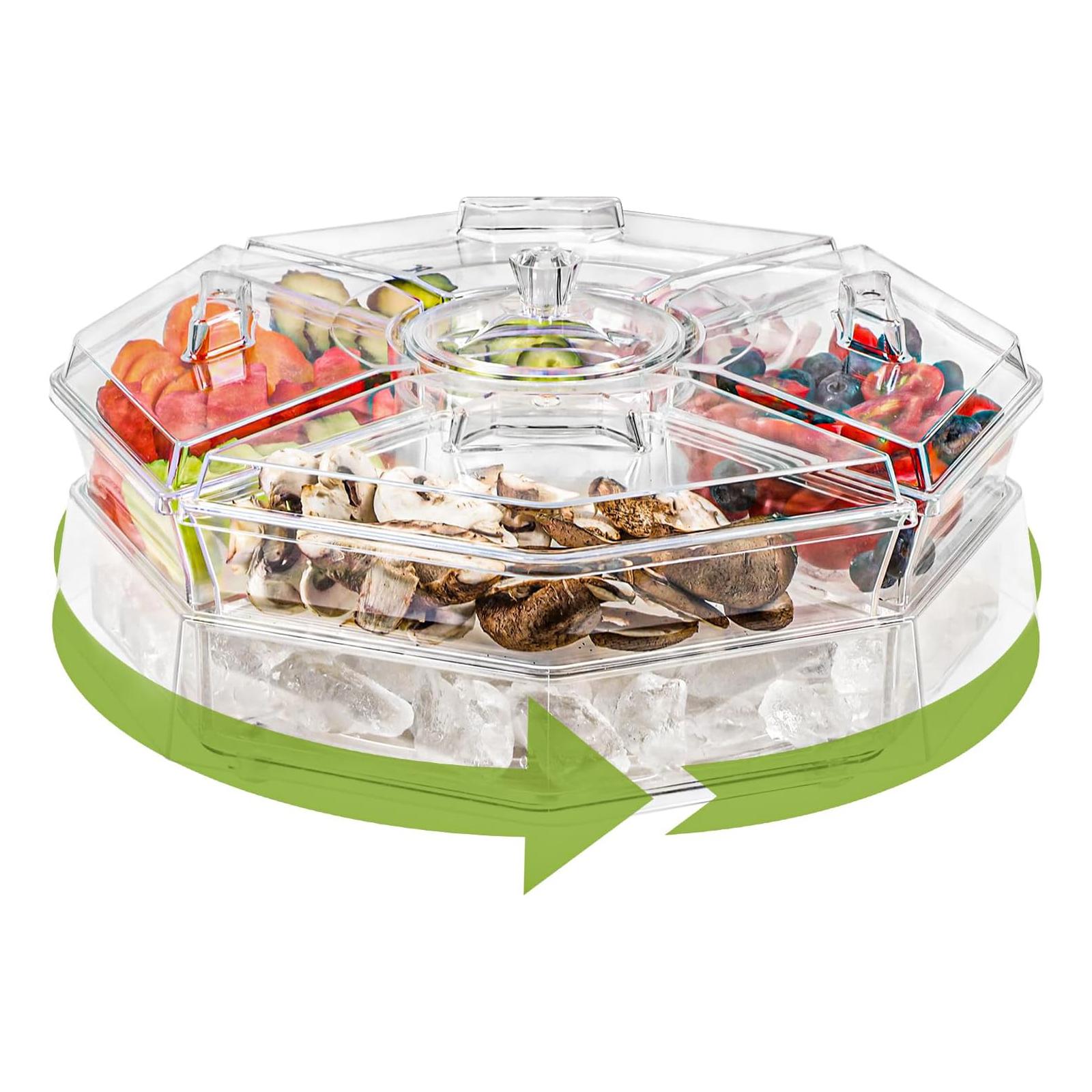 Rotating Cold Serving Tray Multi Purpose Divided Serving Trays Cold Food Buffet Server for Fruit&Vegetable&Appetizer&Shrimp China Mainland