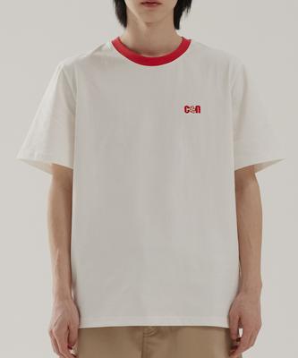 Konsenteu12 Color Matching Half T-Shirt Ivory Red