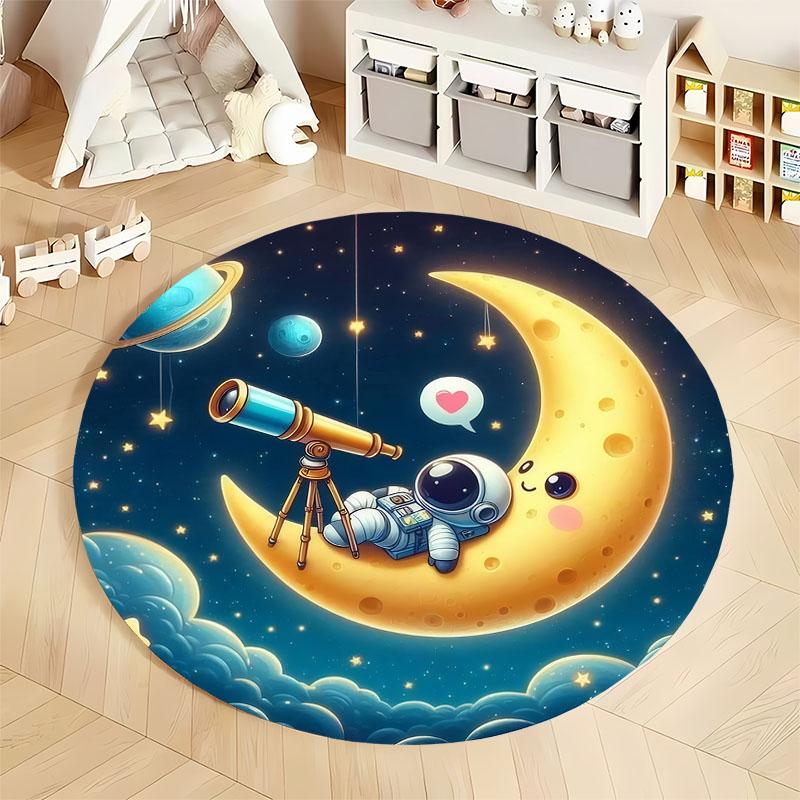 3D HD Astronaut and Moon mat for Kids' Rooms round carpet for home sofa bedroom, gift for kids, Non-slip decorative rug