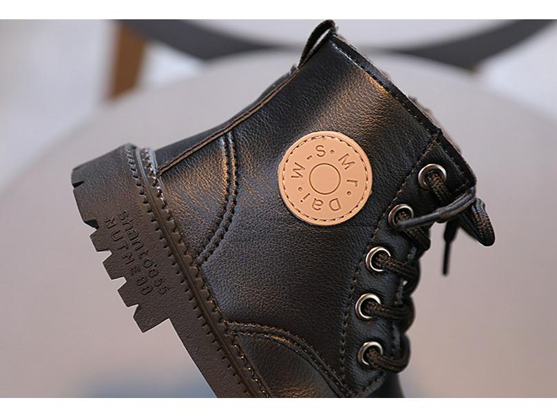 2025 Autumn/Winter British Style Kids' Soft Leather Non-Slip Ankle Boots with Lace-Up and Zipper