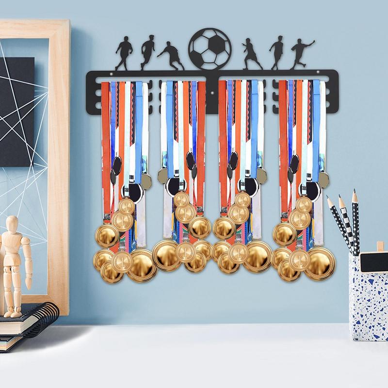 1 st Fotbollsmedaljhängare Display Med 12 Krokar För Vägg Hem Märke Tävling Gymnastik Simning Medaljör Svart Organizerställ