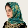 Silk Floral Jacquard Square Scarf Women Winter UV Protection Headwrap Lightweight Stylish Wrap