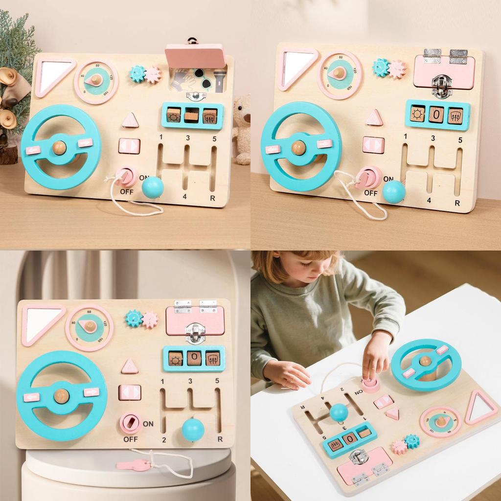 Wooden Busy Board Car Steering Wheel Toy For Early Childhood Learning And Developing Fine Motor Skills