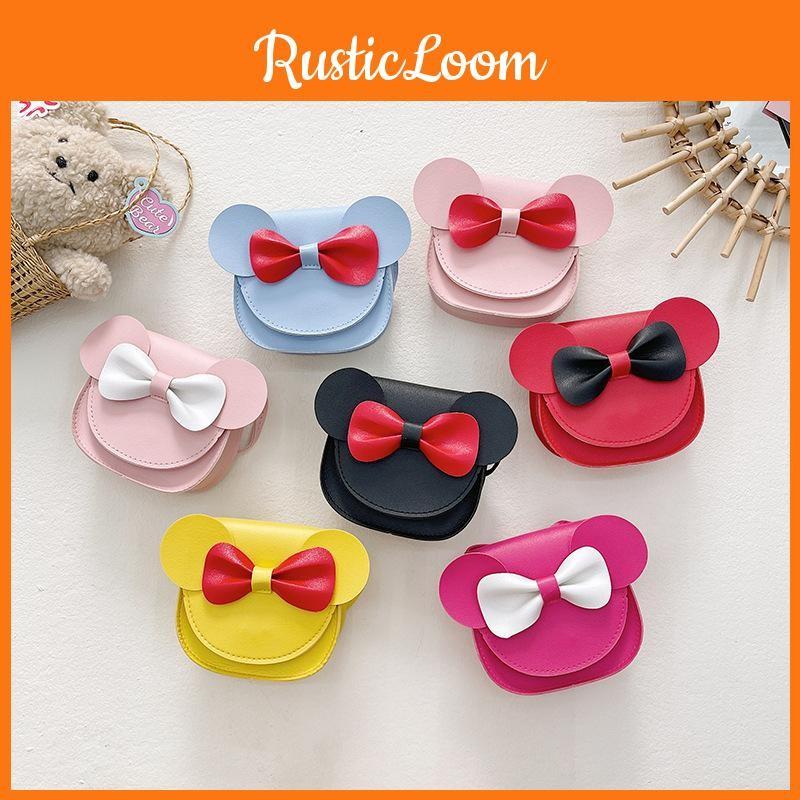 Color Bow Solid Girl Baby Shoulder Purse Simple Cute Flower Details Wear Casual