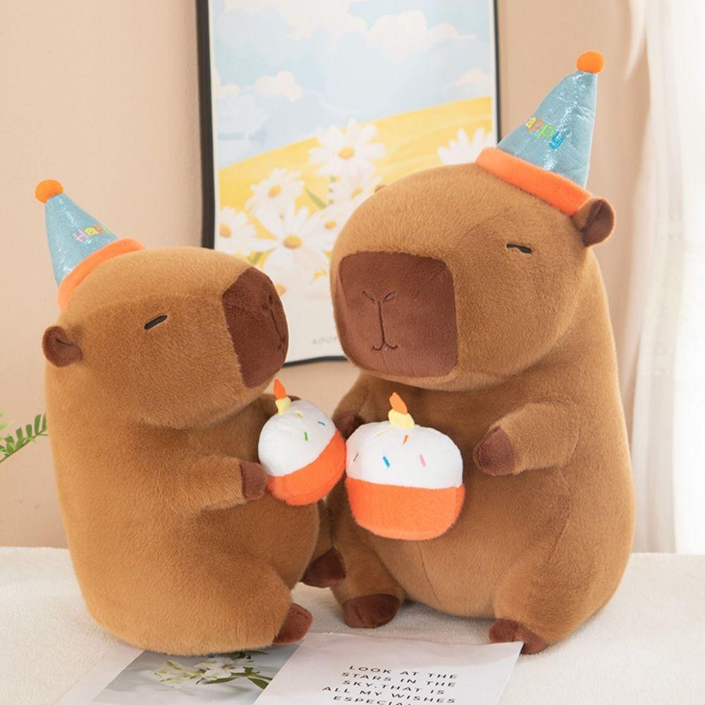 PP Cotton Capybara Plush Toys Happy Birthday Hat Capibara Anime Stuffed Doll  Home Decor Gifts