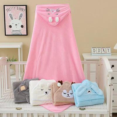 Hooded Coral Fleece Baby Towel & Swaddle Blanket with Cartoon Embroidery