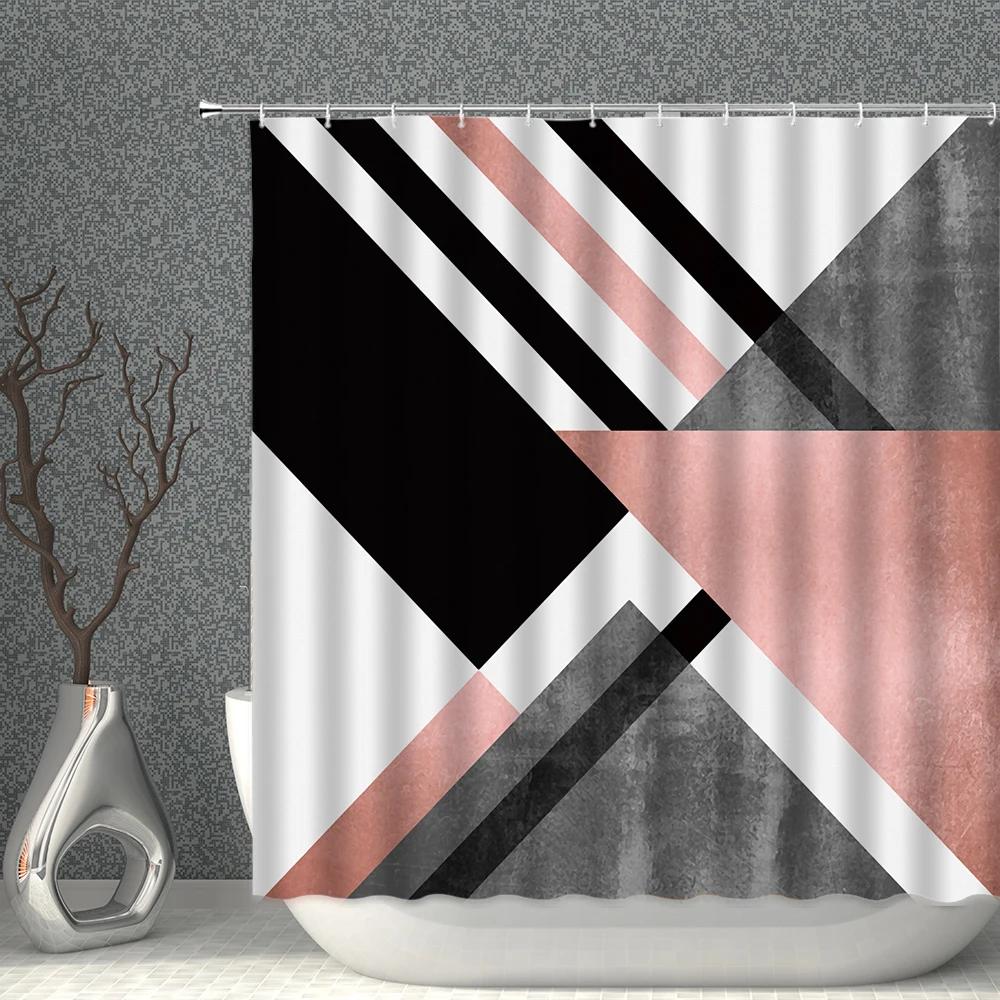 Modern Shower Curtain Waterproof Marble Geometric Splicing 3DPrint Polyester Fabric Bath Curtains Nordic Style Bathroom Screen
