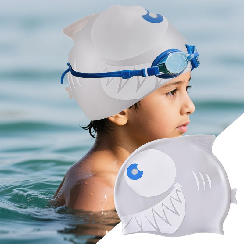 Gorros de Natación para Niños Tiburón Piscina Silicona Dibujos Animados Animal Protección Divertido Bañador Gorros Para Niños Niñas Niños Pequeños Mayores de 3 Años