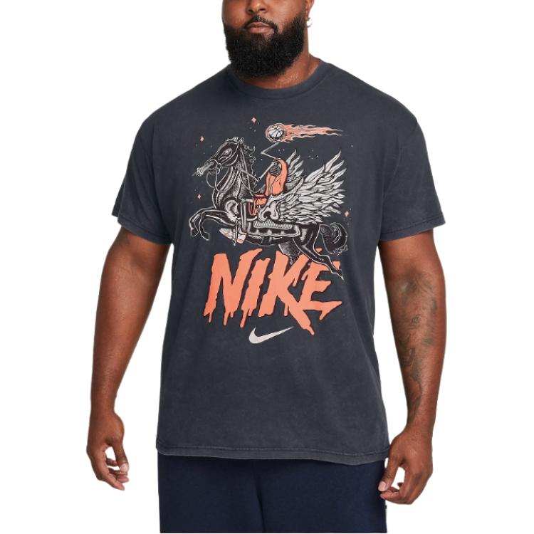 

Nike Макс90 Хлопок Свободный Крой Круглый Вырез Пуловер Футболка с Коротким Рукавом для Баскетбола Мужская Футболка Черная HF6199-010 XL