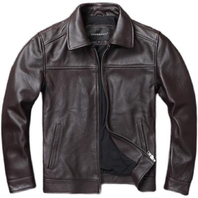 Chaqueta de cuero informal para hombre, chaqueta de cuero de vaca auténtica ajustada en negro y marrón, chaquetas para hombre, abrigo de otoño, ropa para hombre