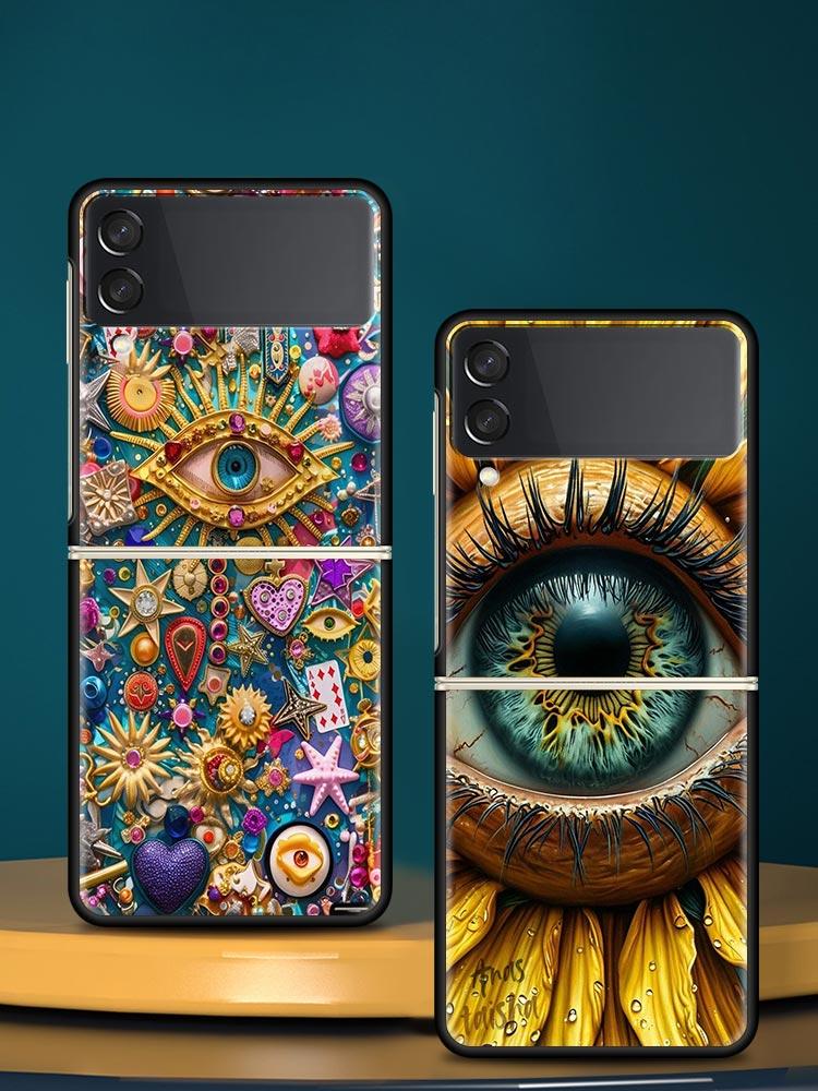 Fashion Eyelashes Eyes Hard PC Phone Case For Samsung Galaxy Z Flip 7 6 5 4 Black Cover For Galaxy Z Flip 3 Foldable Shell Capas