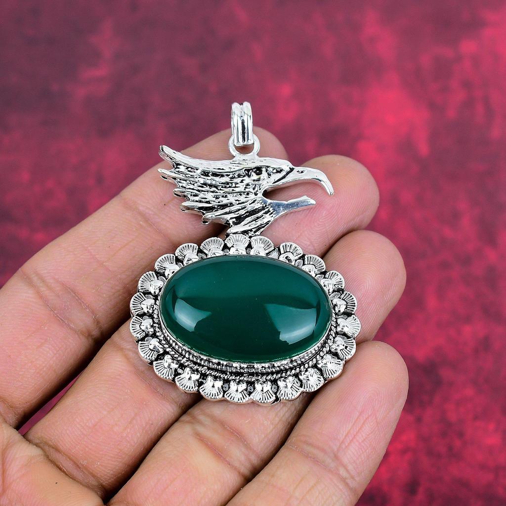 Grüner Onyx Anhänger, handgefertigter Edelsteinschmuck, 925er Sterlingsilber-Anhänger, Unikat-Design-Schmuck