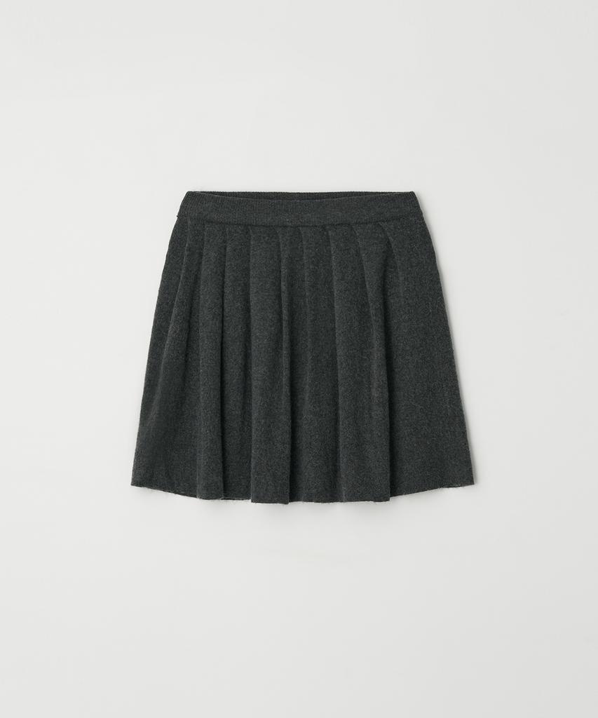 Button Pleats Wool Mini Skirt (Charcoal)