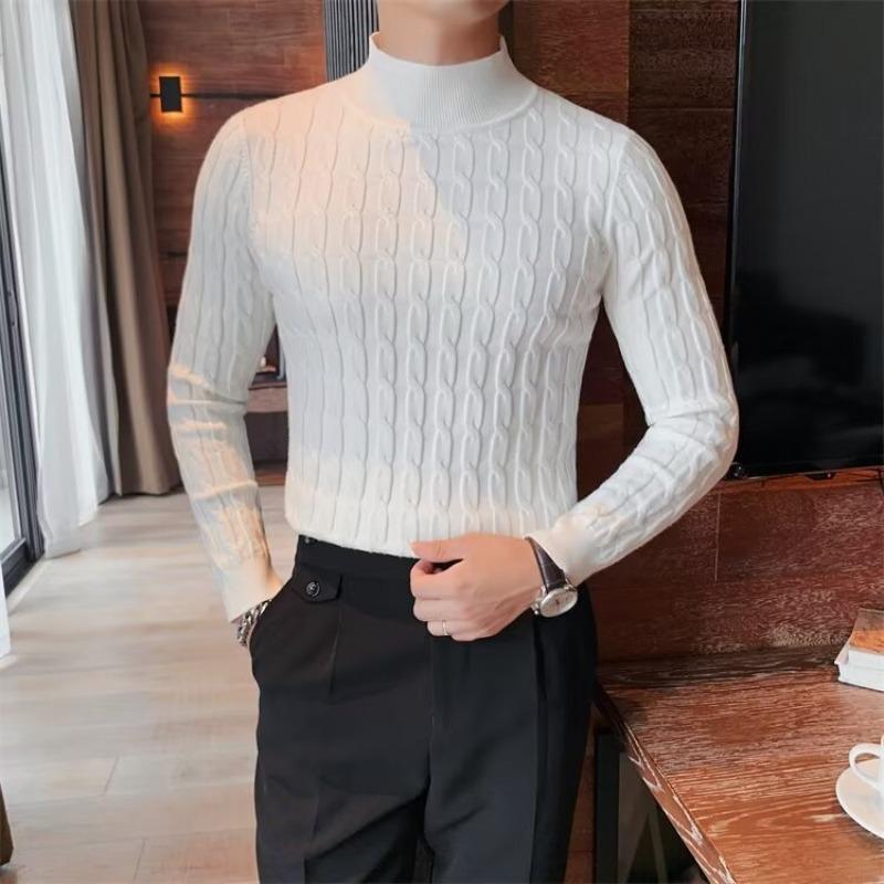 Men's Korean-Style Slim Fit High Neck Sweater - Warm Knitwear for Autumn/Winter