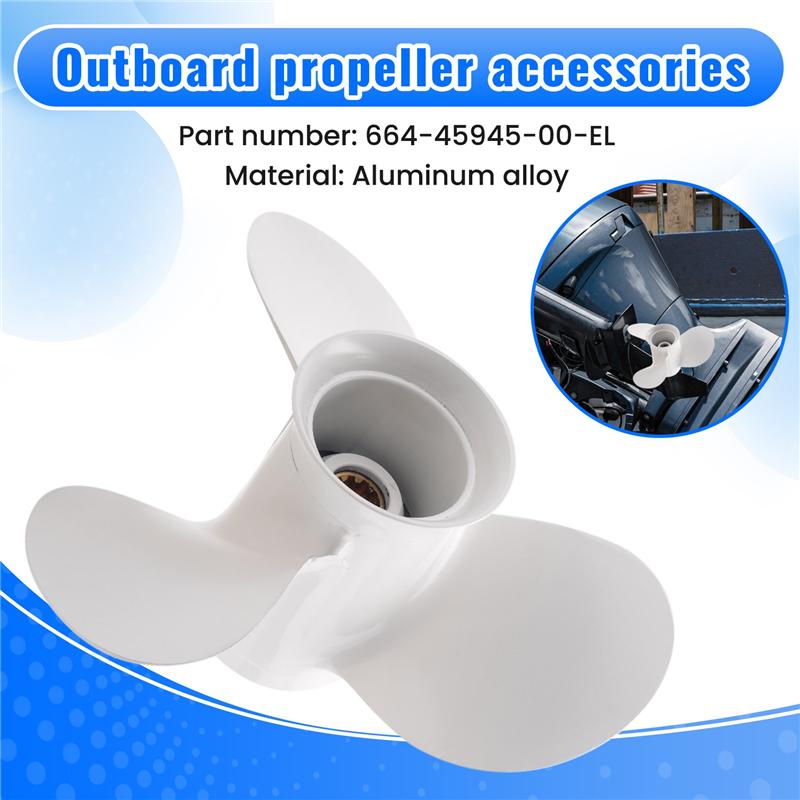 664-45945 664-45945-00-EL 9 7/8 X 10 1/2 Propeller For Yamaha 20HP 30HP White 3 Blades 10 Spline Tooth R Rotation