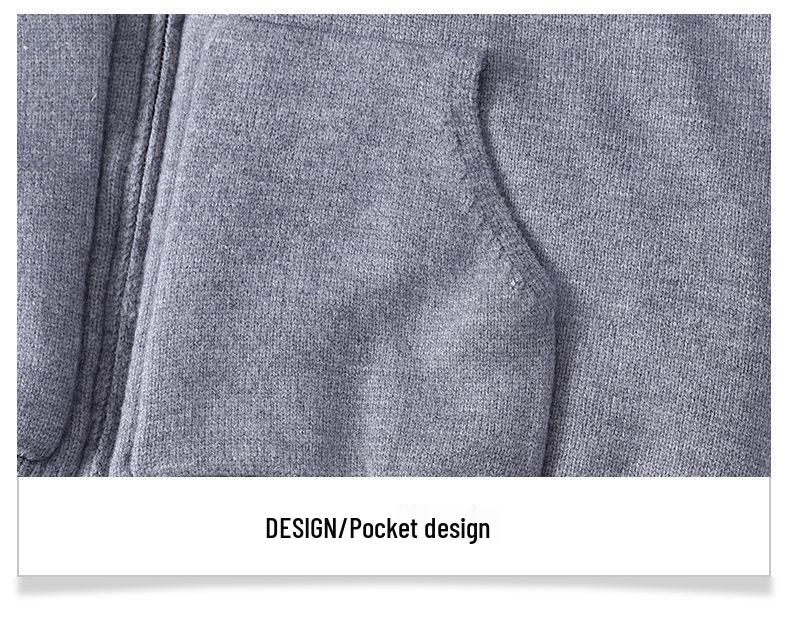 Men's Solid Color Hooded Knitwear Jacket with Fur Lining for Fall/Winter