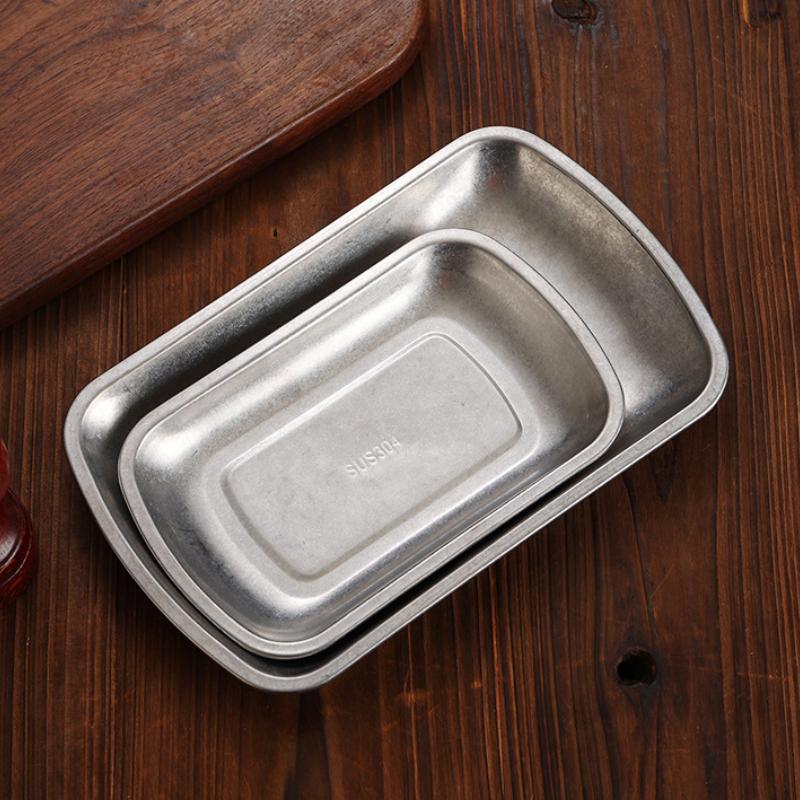 Vintage Korean Style Stainless Steel Tray Dinner Plate Snack Dessert Fruit Cake Bread Steak Tray Food Tray Kitchen Accessories