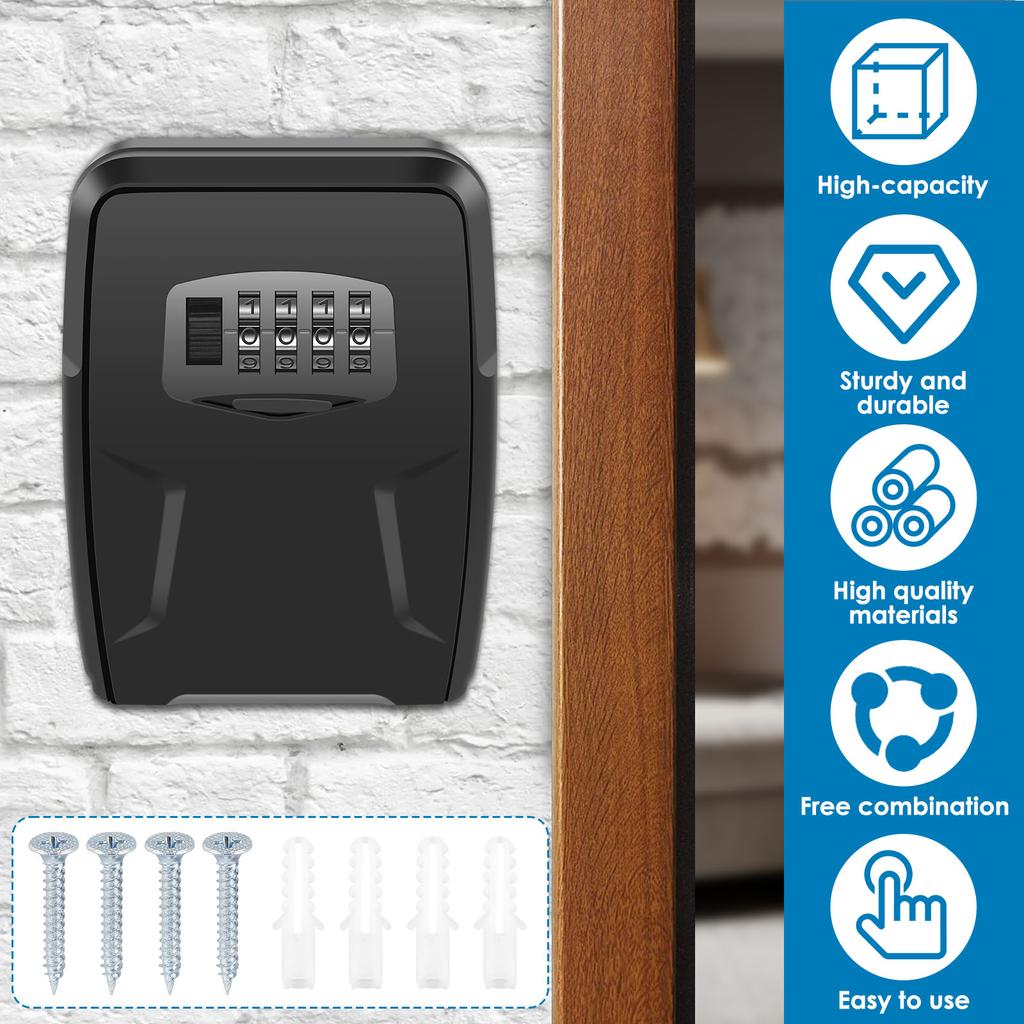 Wall Mount Key Lock Box 10 Keys Large Capacity Lockbox Resettable 4 Digit Passwords Code Security Lock for Home Garage Realtors