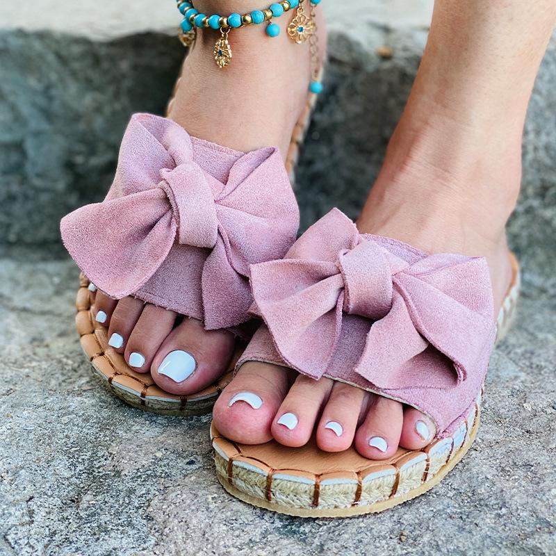 Fashion 2024Women Slippers Summer Sandals Bowknot Casual Beach Shoes Ladies Fashion Shoe Female Flats Flip Flops New Slides Footwear