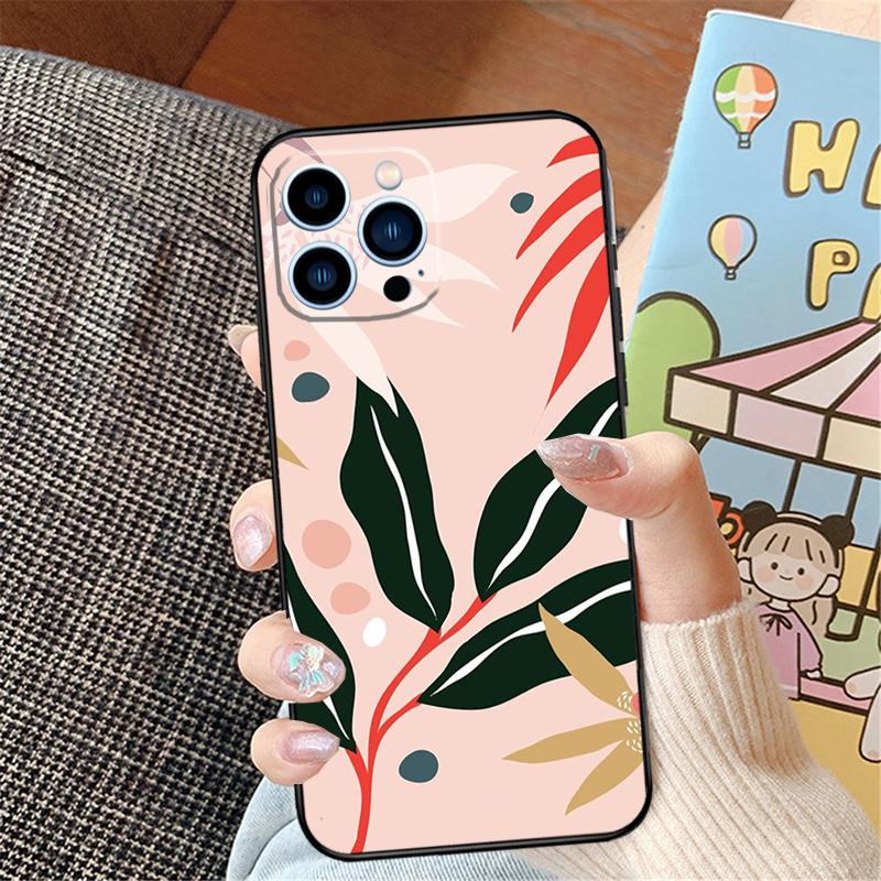 Vintage Leaves Flower Phone Case For iPhone 16 Pro Max 15 14 11 12 13 Pro Max Mini XR 16e 16 15 Plus Bumper Cover