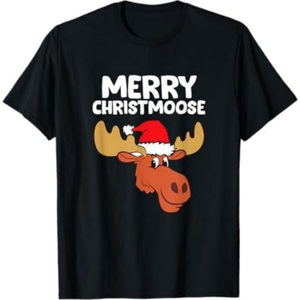 Moose Christmas Hat Moose Merry Christmoose Merry Christmas T-Shirt NGO Black