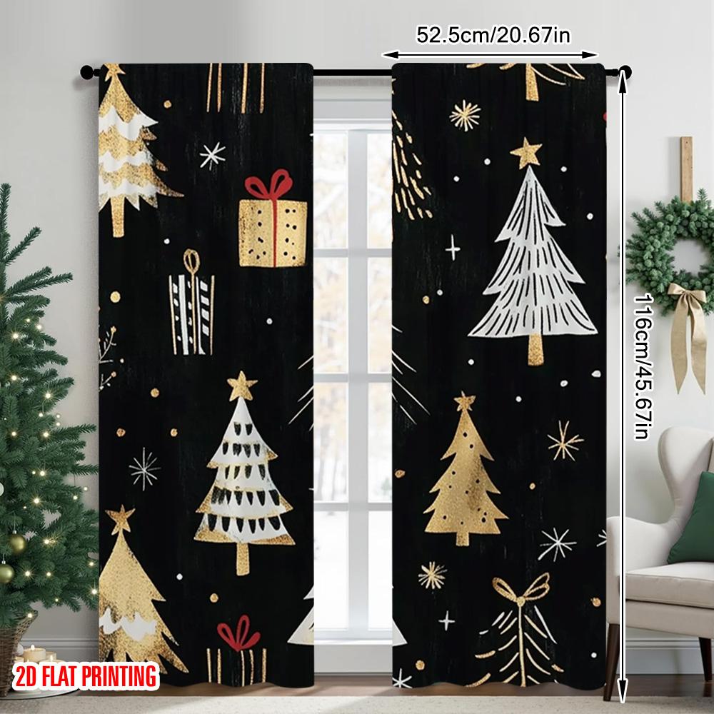2pcs 2D flat printing Merry Christmas Popular Window Curtains Christmas tree_ Versatile Polyester Without Electricity Party