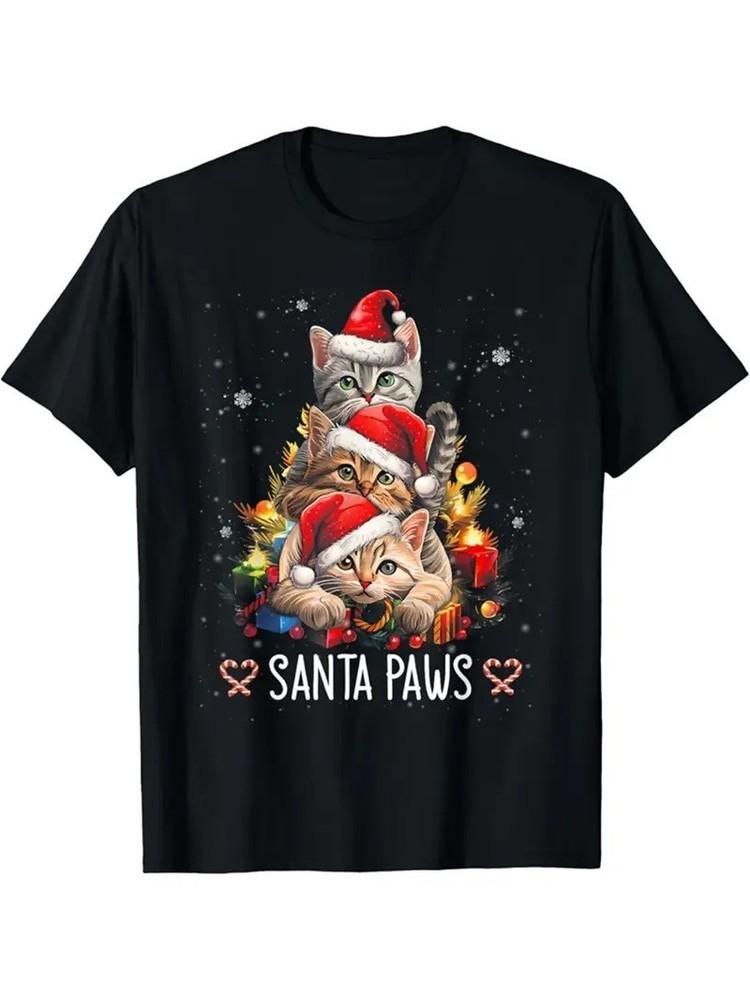 

Santa Paw and Claw Christmas Santa Cat Graphic T-Shirt S-3XL Q3654 XL