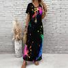 Women Plus Size V Neck Short Sleeve Abstract Printed Straight Maxi Dress