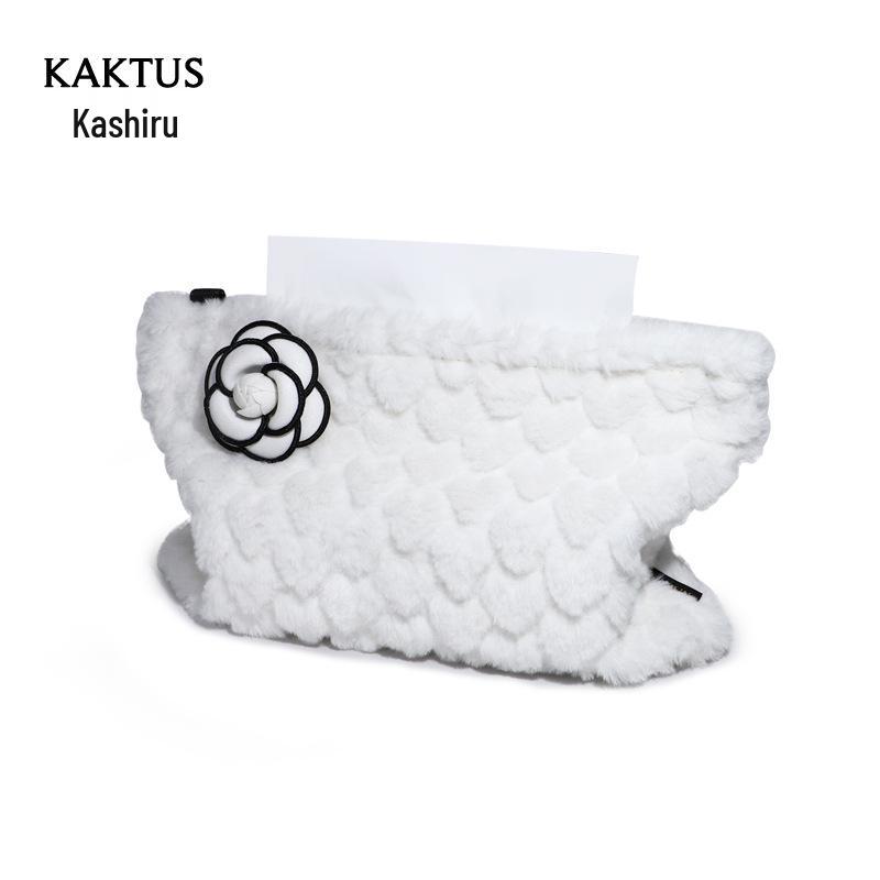 Camellia Love Plush Car Tissue Box - Hanging Armrest & Center Console Decor.