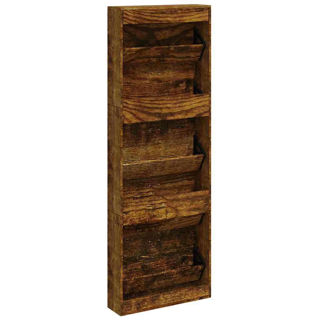 Shoe Cabinet Smoked Oak Finish 59 x 17 x 169 cm Engineered Wood