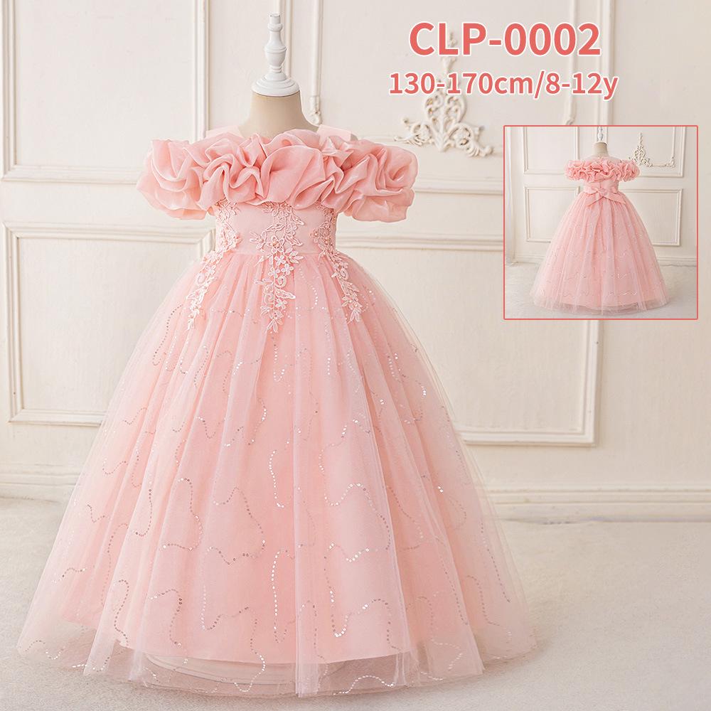 Girls' One-Shoulder Beaded Puff Skirt Evening Dress for Weddings