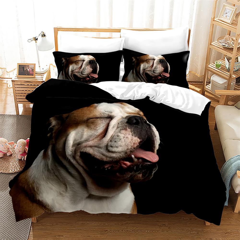 3D Dog Printed Duvet Cover Set King Queen Full Size Kids Teens Boys Bedding Set Black Cute Pet Puppy Polyester Comforter Cover