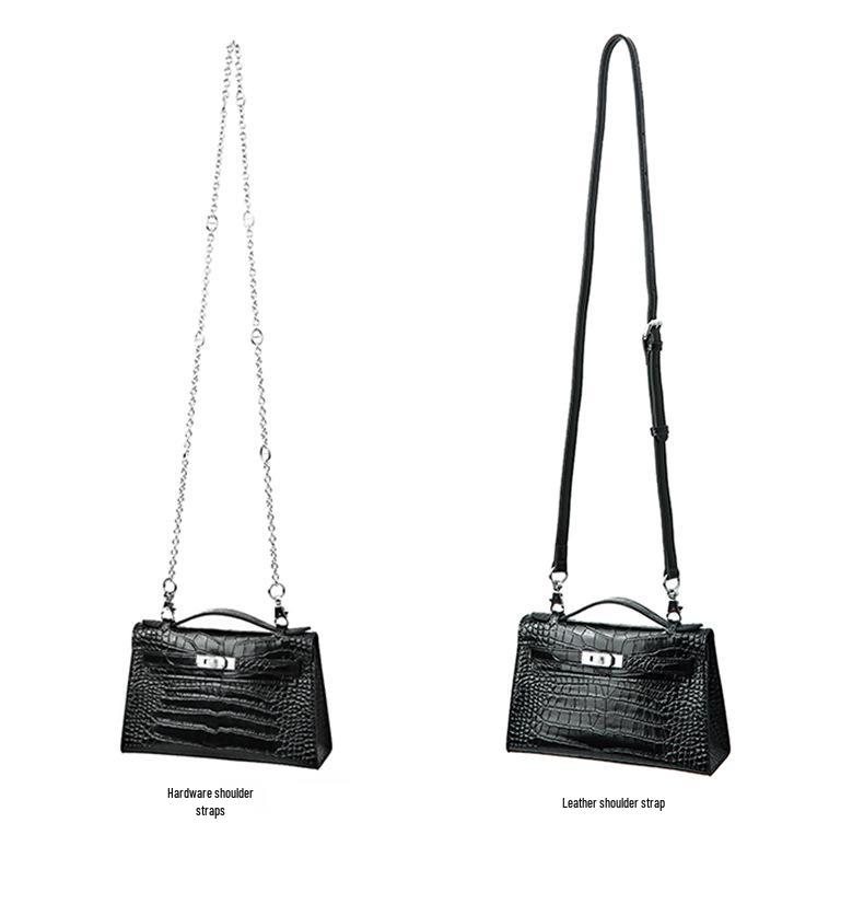 2025 Women's Genuine Leather Mini Handheld Bag - Crocodile Pattern Chain Shoulder Kelly Bag