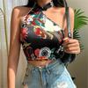 Dámský sexy potisk stahovací límeček Cheongsam bez rukávů úzký top