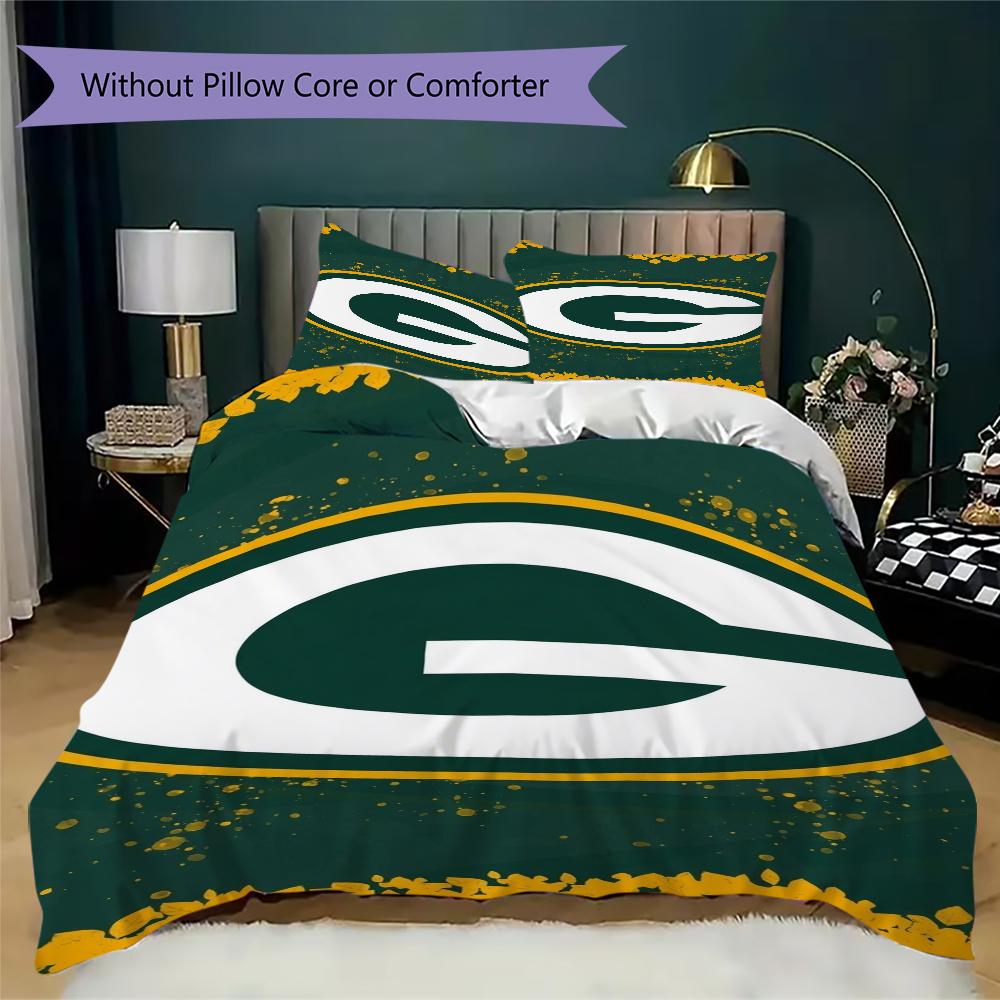 Green Bay Packers Muster Bettwäsche Steppdecken-Set Bettbezug Kissenbezug Heimdekoration Geburtstagsgeschenk (1*Bettbezug + 2*Kissenbezug ohne Füllung)