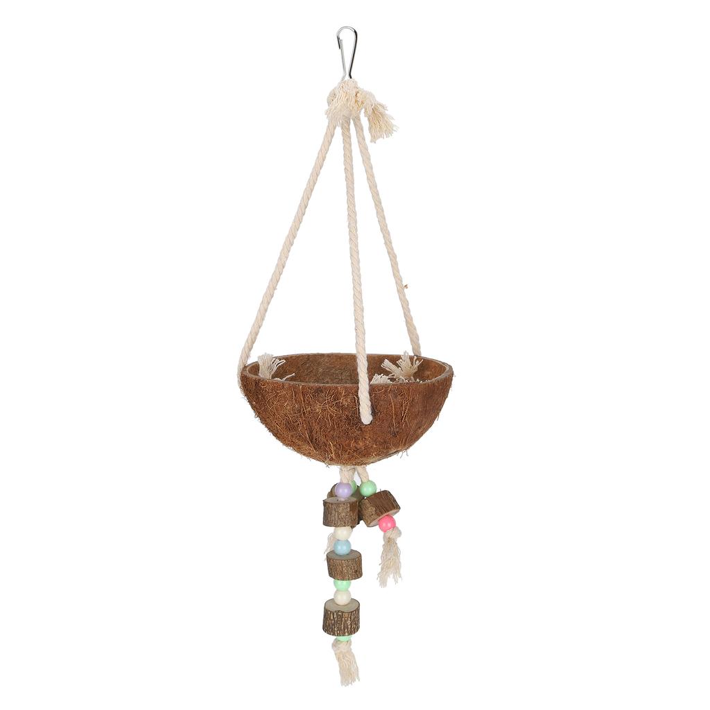 Nature Coconut Hanging Cage Bird Nest Shell Swing Parrot Biting Toy Pet Supplies