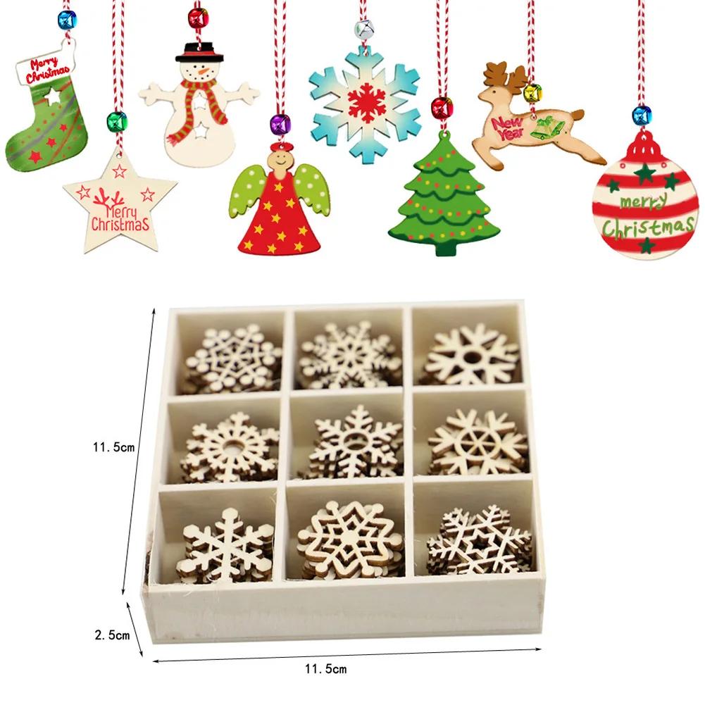 DIY Christmas Wooden Ornaments Ornaments With Ropes Xmas Christmas Decorations Hanging Kit Slices Wooden 72pcs